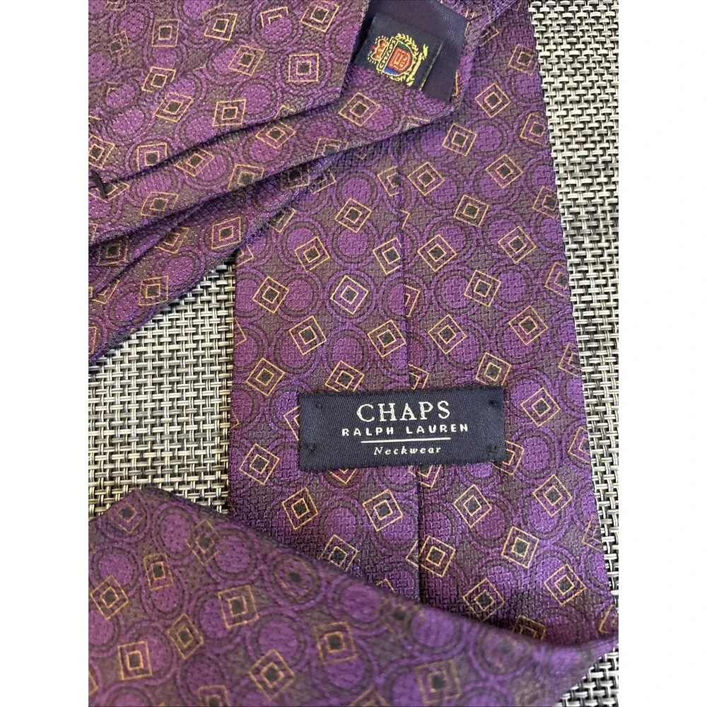 Vintage Chaps Ralph Lauren Neck Tie Purple Geometric Silk USA Made
